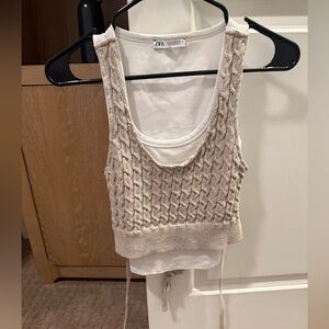 Zara Cable Knit Beige Tank Top S